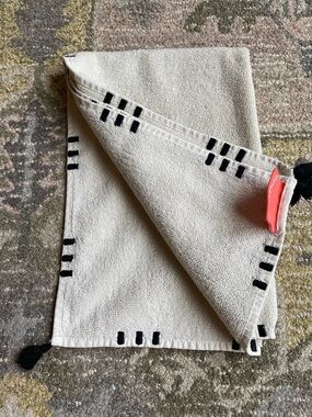 Opalhouse Off White with Black stitch Cotton Hand Towel with Black Tassels